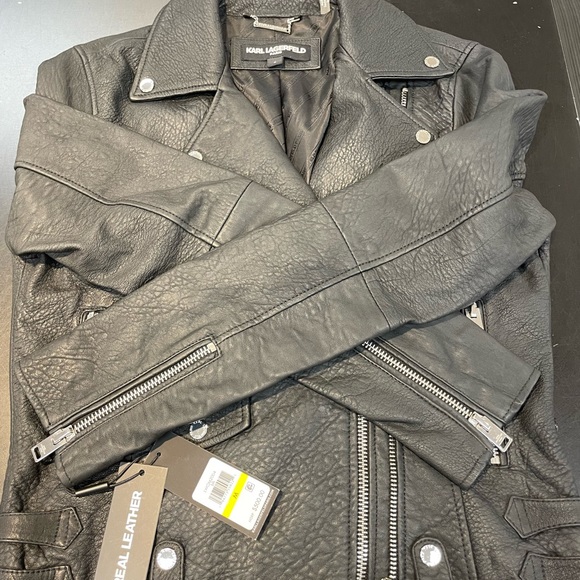 Women’s Karl Lagerfeld leather jacket size medium black. - Picture 3 of 6